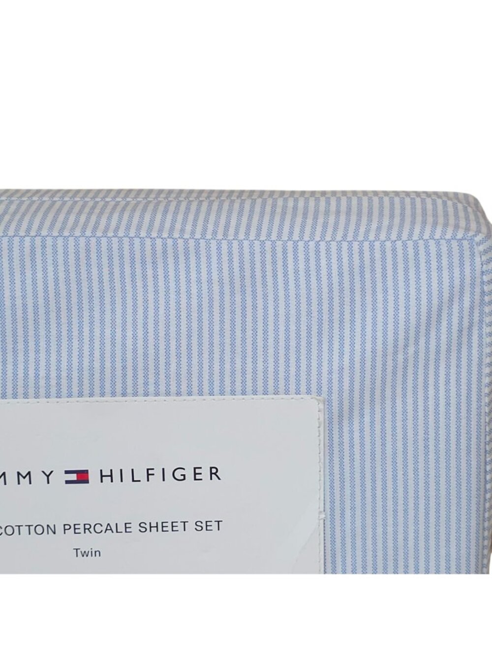 Tommy Hilfiger 100% Cotton Percale Twin Sheet Set In Blue & White Stripe Pattern - Picture 5 of 11